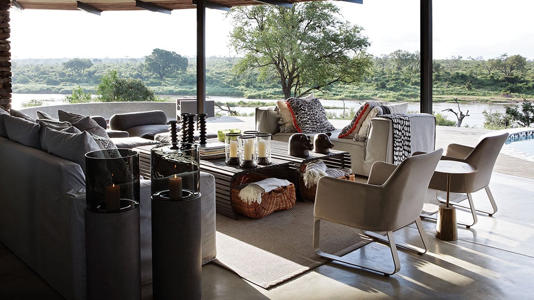 Game lodge interior design for Mpumalanga Lodge, guest seating area by Head Interiors